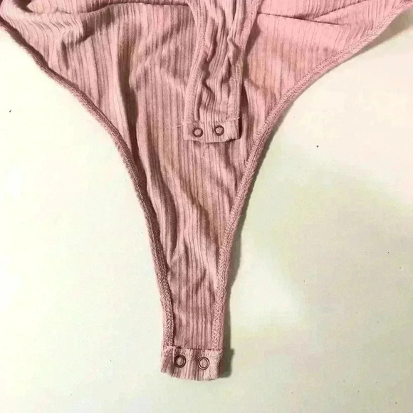 Pink Rose Women Junior Faded Mauve Ribbed Stretch Faux Buttons Body Suit Medium - Picture 6 of 12